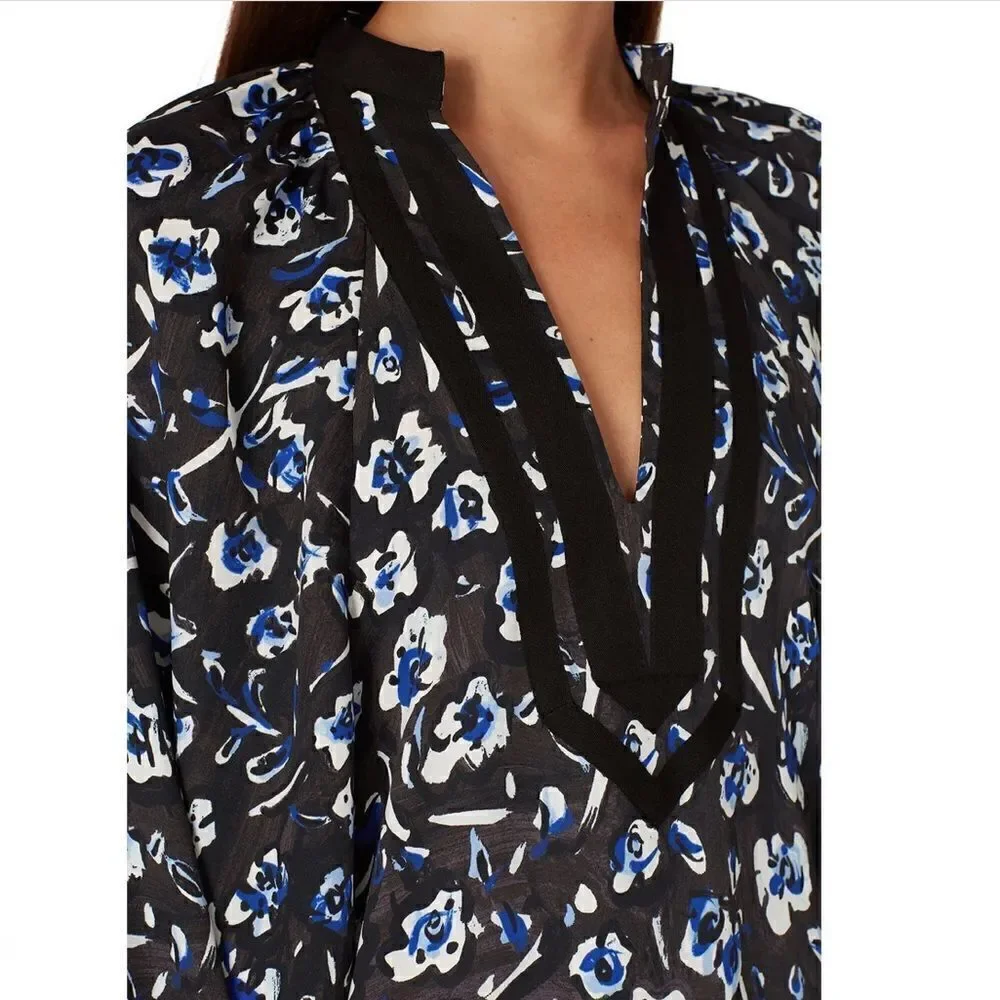 Tory Burch Puffed Sleeve Printed Tunic Dress Size L